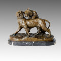 Statue animale Double Lions jouant de la sculpture en bronze, C. Valton Tpal-122